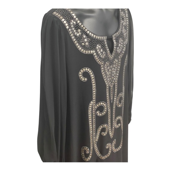 LBD NYE Ready Size 16W Black Beaded Cocktail Silver Embellished Party Dress - Picture 3 of 6